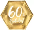 Talerzyki 60th Birthday złote 20cm 6szt - tantis.pl