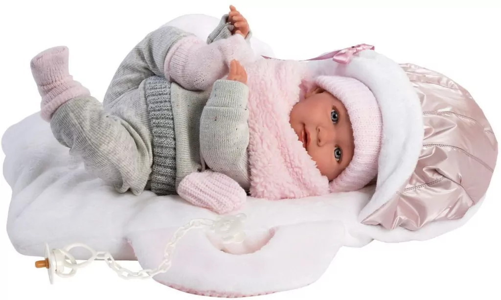 Llorens lalka hiszpańska bobas płacząca Mimi nosidełkiem 42cm - tantis.pl