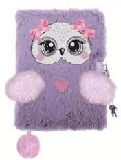 Pamiętnik z kłódką A5/96K 3D włochacz Violet owl - tantis.pl