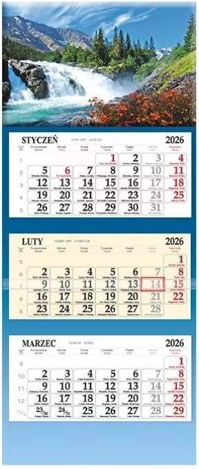 Kalendarz 2026 trójdzielny Wodospad - tantis.pl