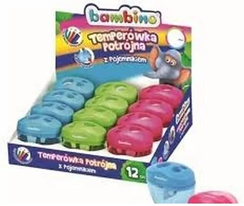 Temperówka potrójna z pojemnikiem  BAMBINO, 12 sztuk - tantis.pl