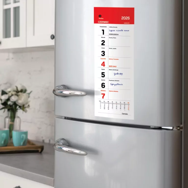 Kalendarz 2026 na lodówkę tygodniowy z przepisami - tantis.pl