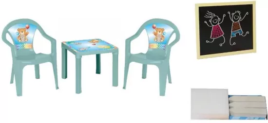 Stolik i dwa krzesła + tablica pastel turkus