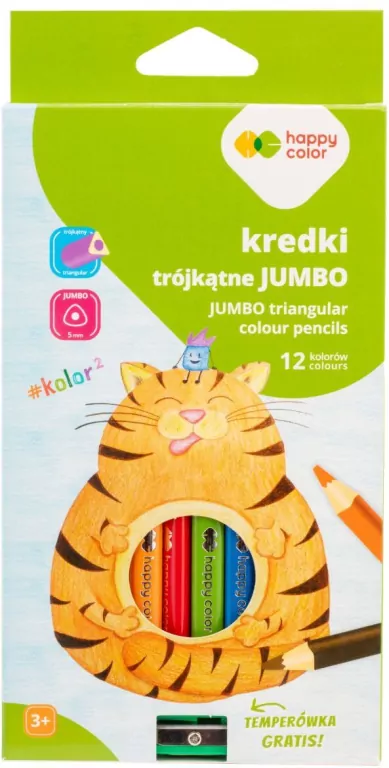 Kredki drewniane jumbo 12 kol + temperówka - tantis.pl