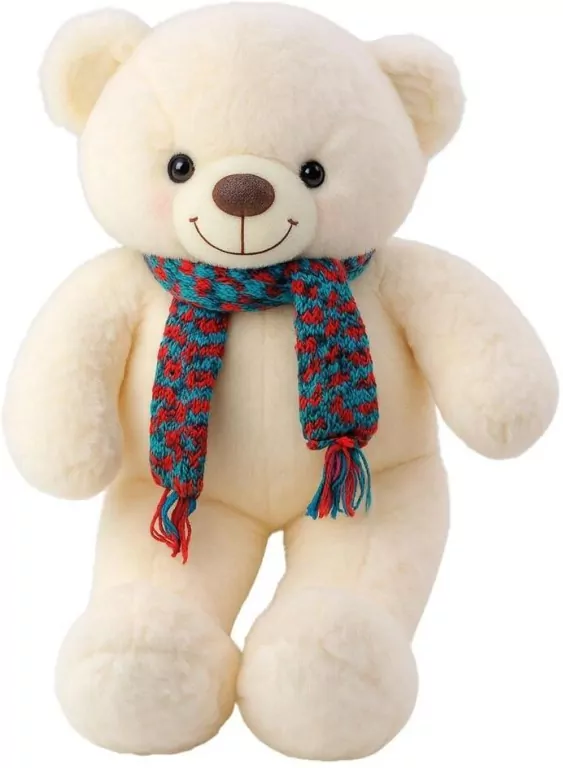 Miś pluszowy biały w kolorowym szaliku 55cm - tantis.pl