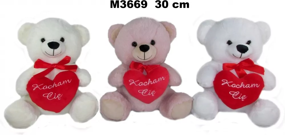 Maskotka Miś 3kol "Kocham Cię" 30cm 162045 mix cena za 1 szt - tantis.pl
