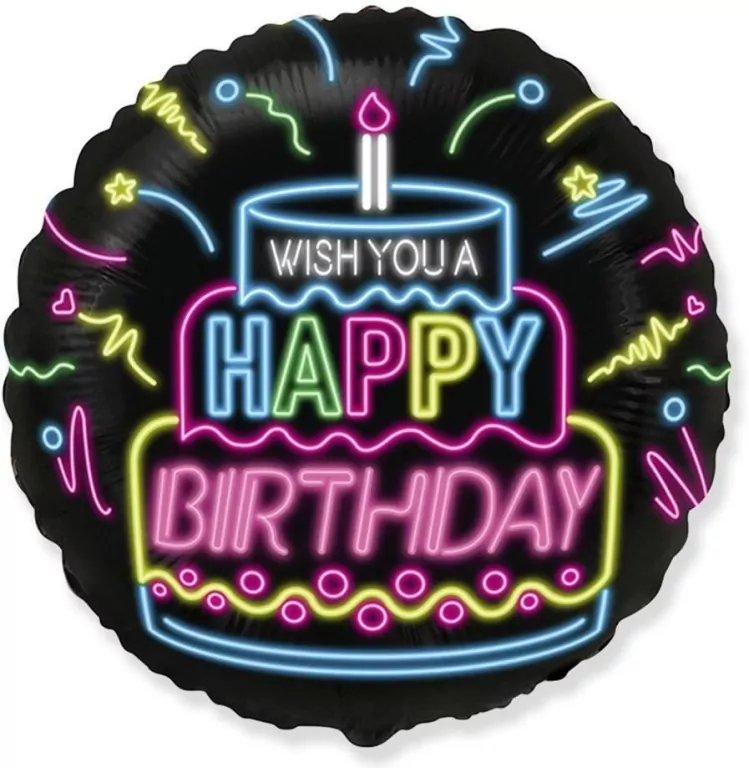 Balon foliowy Happy Birthday neon 45cm - tantis.pl