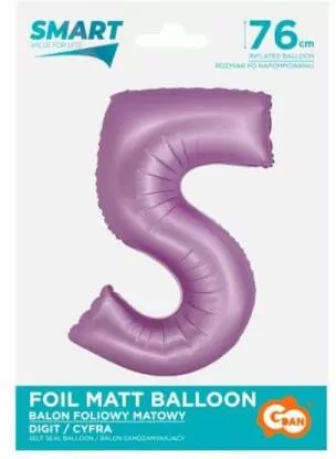 Balon foliowy Smart cyfra 5 lawendowy matowy 76cm - tantis.pl