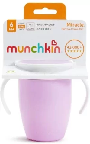 Kubek treningowy z uchwytami Munchkin Miracle 360 ? 207ml fioletowy - tantis.pl
