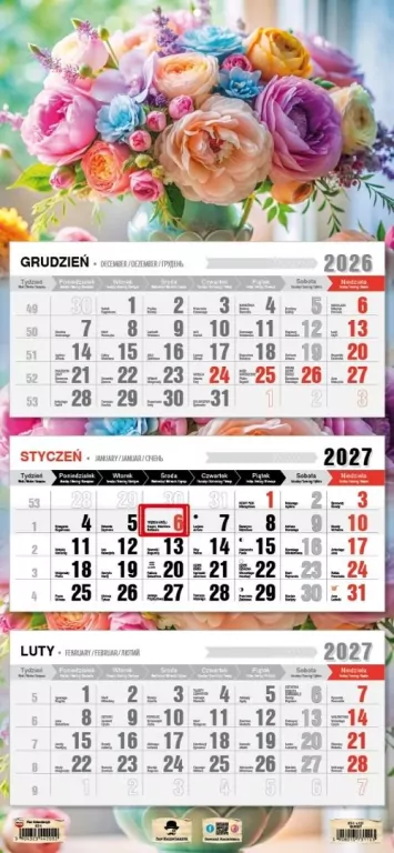Kalendarz 2027 trójdzielny bukiet - tantis.pl
