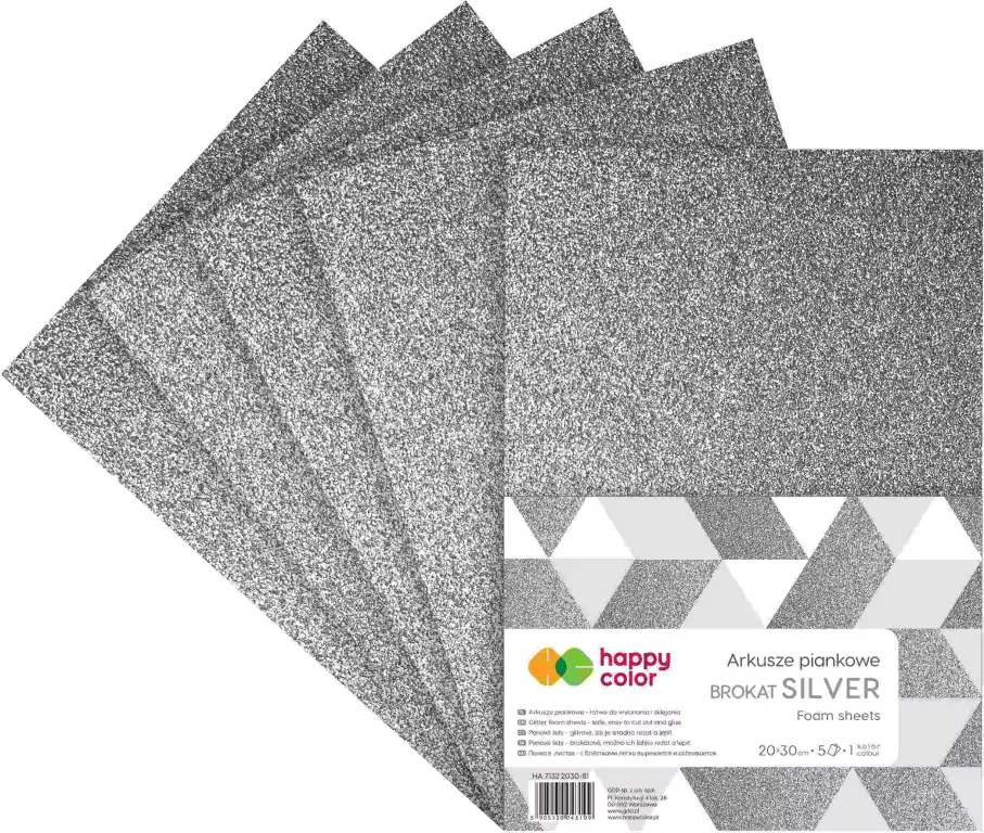 Happy Color. Arkusze piankowe A4 brokat, srebro - tantis.pl