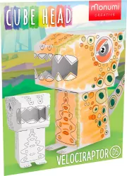 Cube head. Dino. Welociraptor. Złóż i pokoloruj