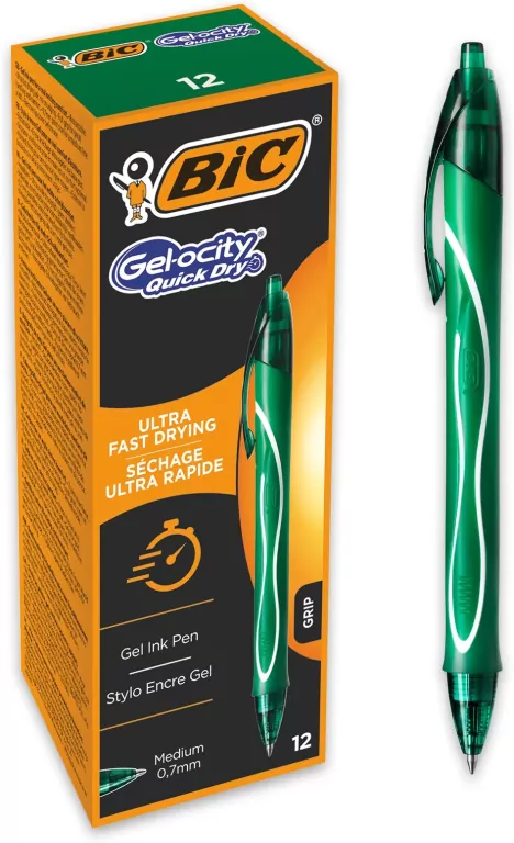 Długopis żelowy Quick Dry 0,7mm zielony (12szt)BIC - tantis.pl