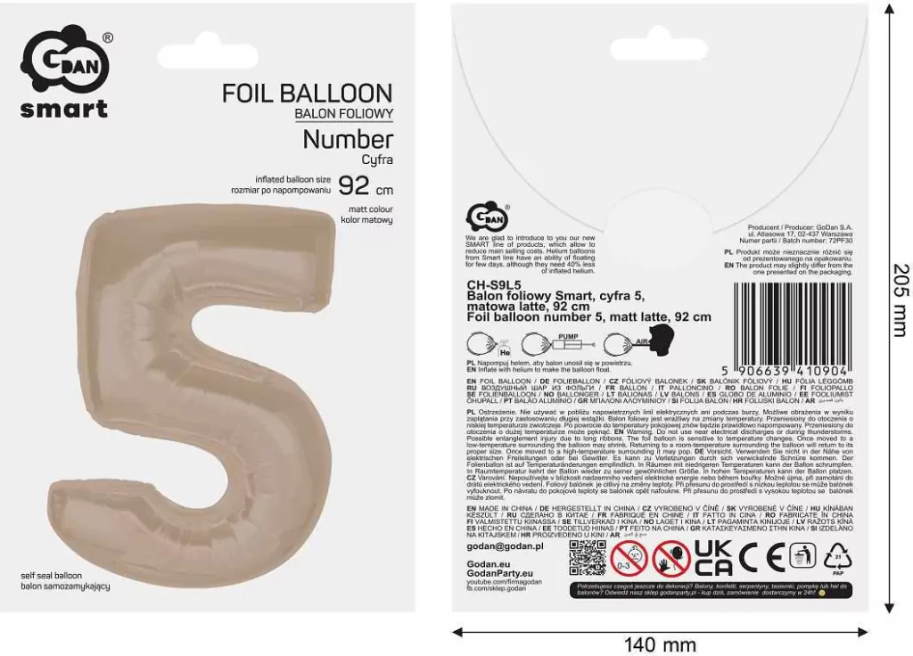 Balon foliowy Smart cyfra 5 matowa latte 92cm - tantis.pl
