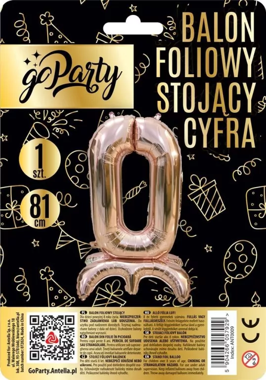 Balon foliowy stojący 0 rose gold 81cm - tantis.pl