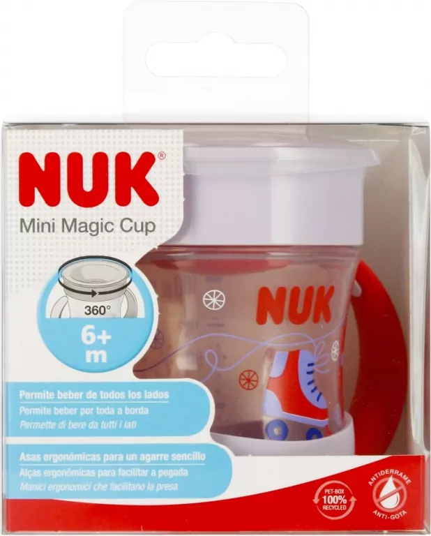 NUK. Mini Magic Cup. Kubek niekapek z uchwytem 160ml. 6 miesięcy. Czerwony- wrotki - tantis.pl