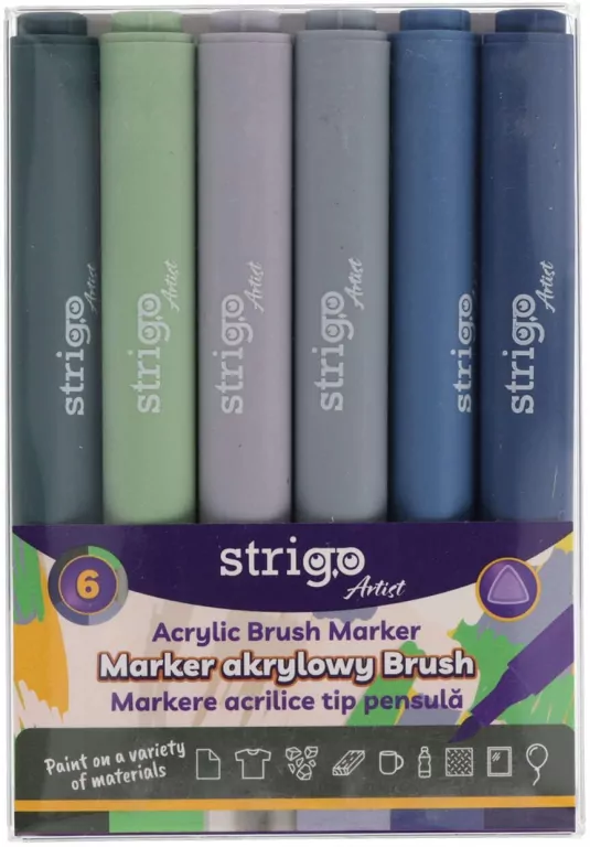 Marker akrylowy Brush 6 kolorów STRIGO - tantis.pl