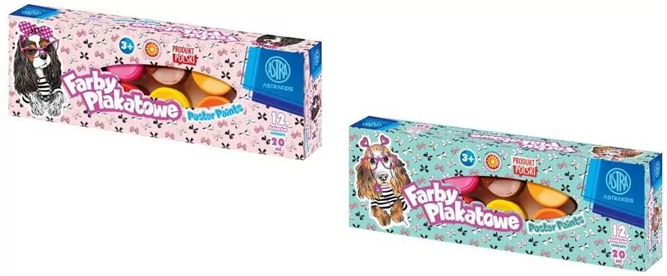 Farby plakatowe 12 kolorów 20ml Pieski ASTRA - tantis.pl