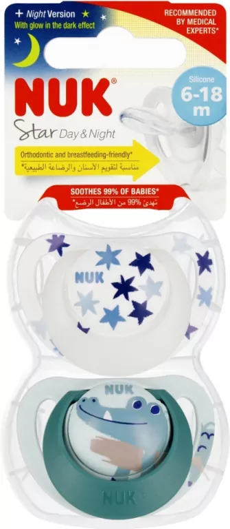 NUK. Day & Night. Smoczki 6-18 miesięcy. Gwiazdki i krokodyl - tantis.pl