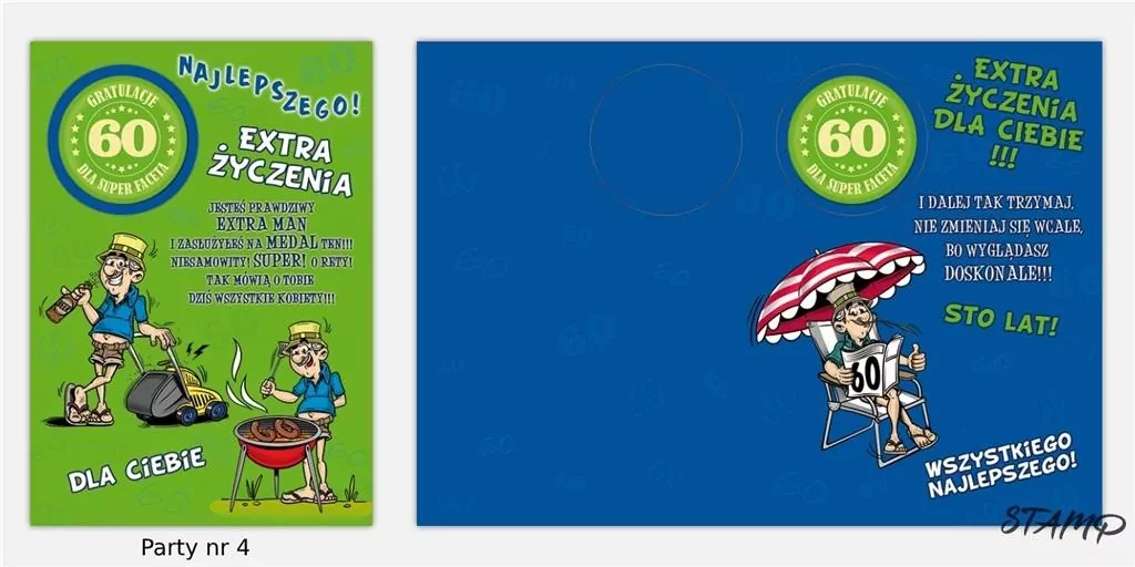 Karnet Party naklejany B6+koperta Urodziny 60 wz04 - tantis.pl