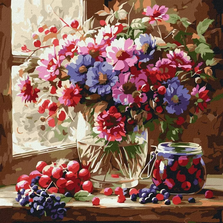 Malowanie po numerach - Bukiet i owoce 40x40cm - tantis.pl