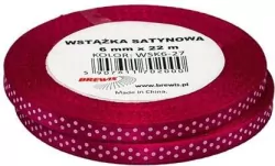 Wstążka satynowa w kropki bordowa 6mmx22m, 2 sztuki