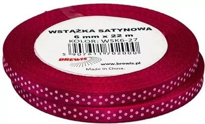 Wstążka satynowa w kropki bordowa 6mmx22m, 2 sztuki