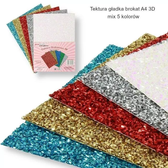 Tektura A4 gładka brokat 3D 5 kolorów - tantis.pl
