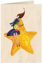 Karnet drewniany C6 + koperta Święta Kobieta na gwieździe