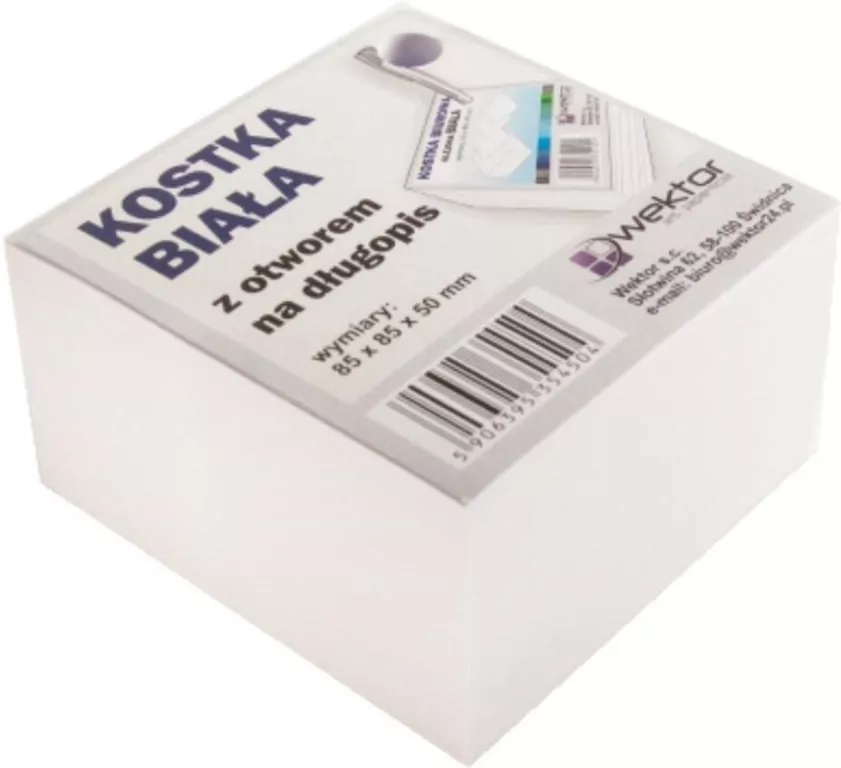 Kostka klejona biała 85x85mm 5cm otwór na długopis - tantis.pl