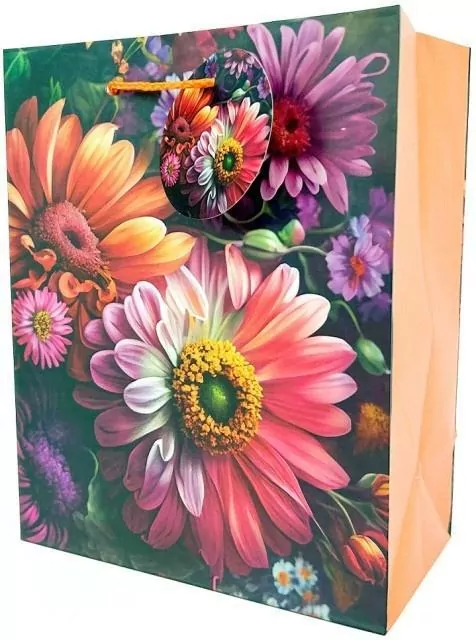 Torebka ozdobna matowa 18x23x10cm Kwiaty - tantis.pl