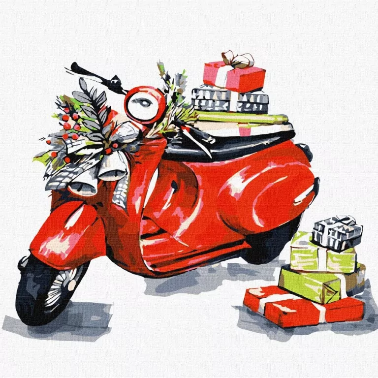 Malowanie po numerach - Świąteczny motocykl 30x30 - tantis.pl