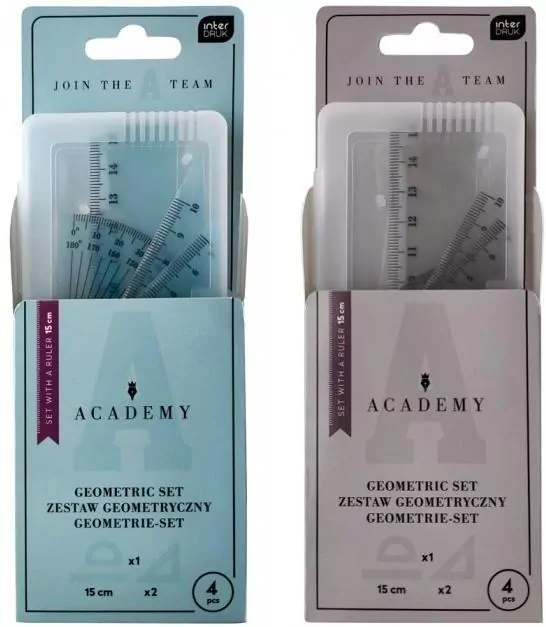 Zestaw geometryczny Academy z linijką 15cm mix - tantis.pl