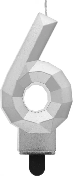 Świeczka cyferka 6. Diament metalik srebrny 7,6cm - tantis.pl