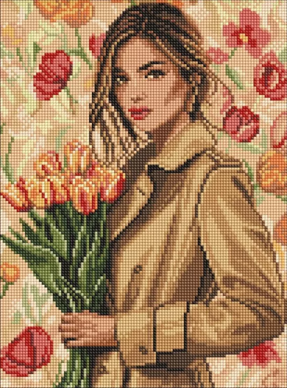 Diamentowa mozaika - Dziewczyna w płaszczu 30x40cm - tantis.pl