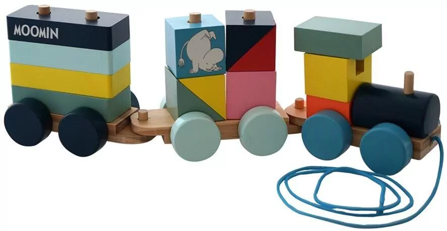 Muminki. Klocki drewniany pociąg, 23 elementy - tantis.pl