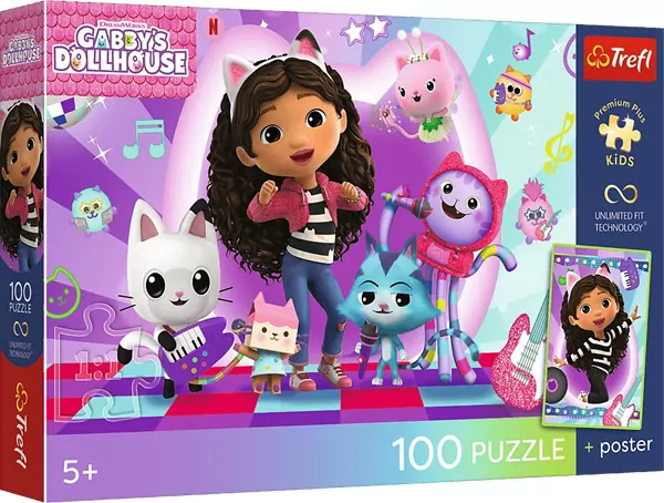 Puzzle 100 Koci Domek Gabi + plakat TREFL - tantis.pl