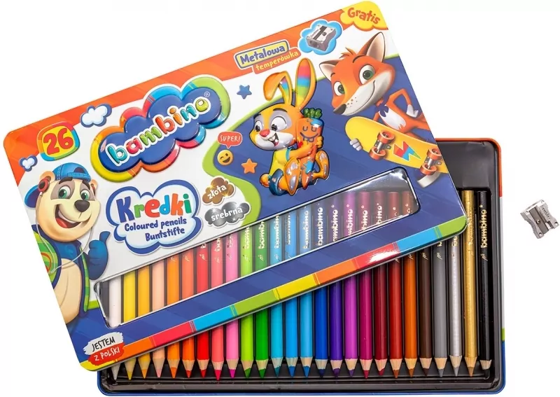Kredki Bambino w oprawie drewnianej. 26 kolorów + temperówka - tantis.pl