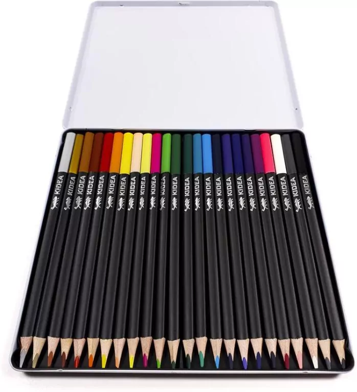 Kredki Kidea trójkątne w metalowym pudełku 24 kolory - tantis.pl