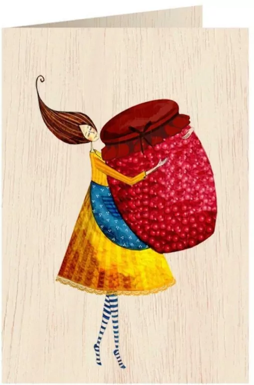 Karnet drewniany C6 + koperta Kobieta ze słoikiem - tantis.pl