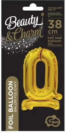 Balon foliowy B&C Cyfra stojaca "0" złota 38cm - tantis.pl