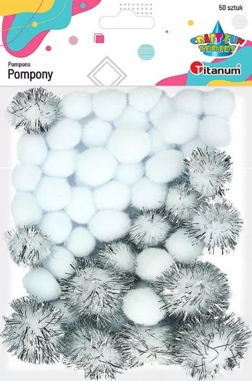 Pompony poliestrowe i brokatowe. Białe - tantis.pl