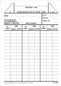 Karta biblioteczna czytelnika 980-5 - tantis.pl