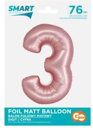 Balon foliowy Smart cyfra 3 j. różowa matowa 76cm - tantis.pl