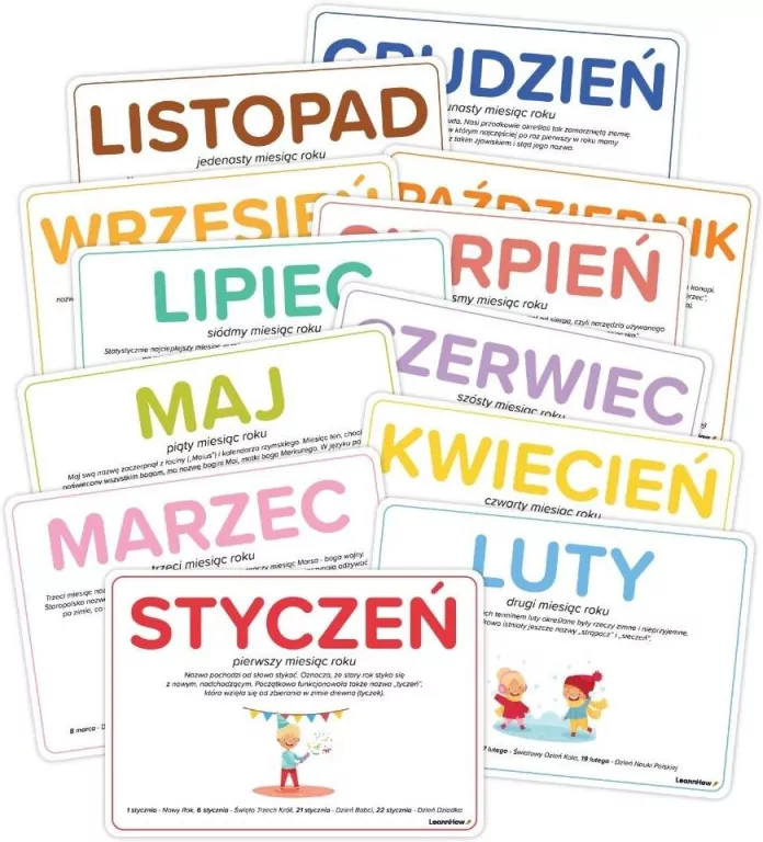 Plansze edukacyjne A5 - Miesiące 12 kart - tantis.pl