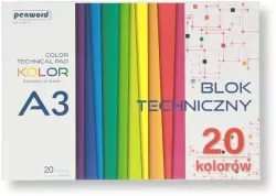 Blok techniczny A3 kolorowy 185g 20 arkuszy