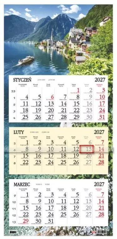 Kalendarz 2027 trójdzielny płaska główka Alpy - tantis.pl
