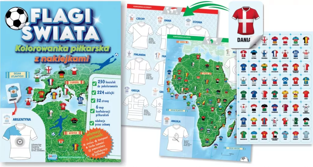 Flagi świata. Kolorowanka piłkarska z naklejkami - tantis.pl