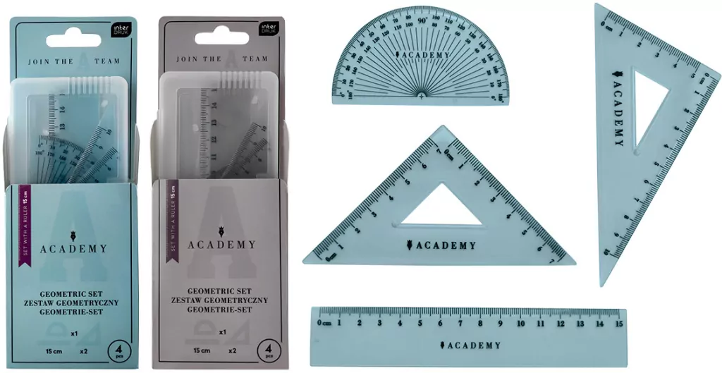 Zestaw geometryczny Academy z linijką 15cm mix - tantis.pl