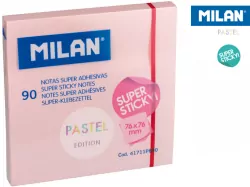 Karteczki samoprzylepne różowe Milan super sticky pastel 76 x 76, 90 sztuk